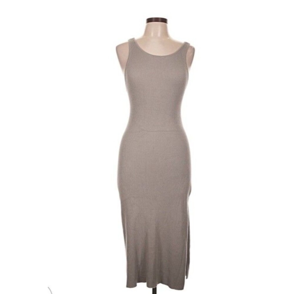 Freshman 1996 Greige Taupe Ribbed Sweater Dress Midi Sleeveless Open Back Sz S